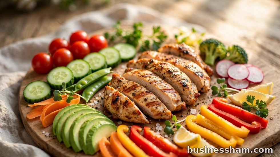 Fresh vegetables and grilled chicken arranged as an allergen-conscious meal