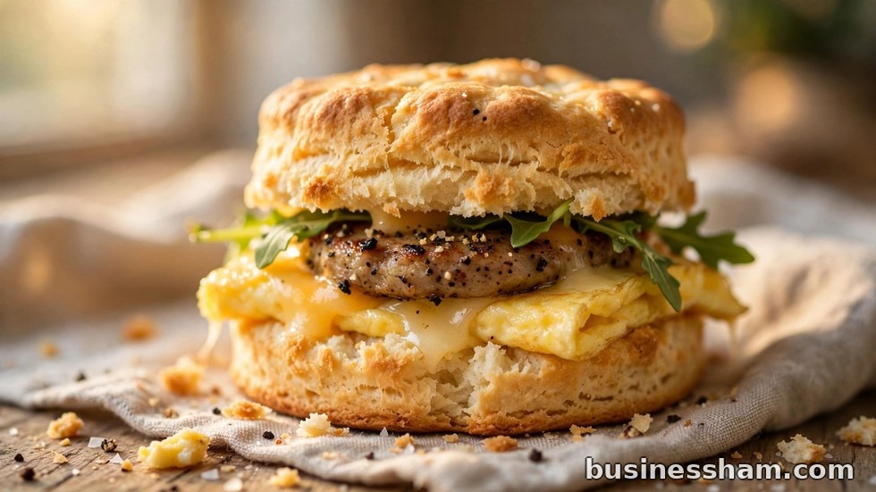 Whataburger breakfast biscuit sandwich close-up with flaky layers