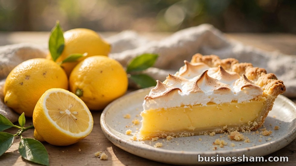 Fresh lemon slices beside a golden lemon pie slice