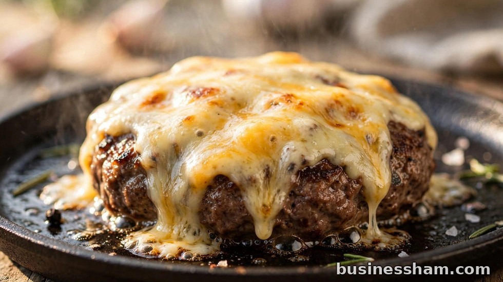 Melted Monterey Jack cheese over a sizzling double burger with grilled peppers