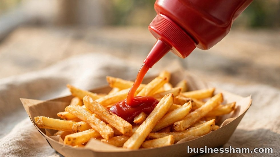 Whataburger ketchup being squeezed over a basket of french fries